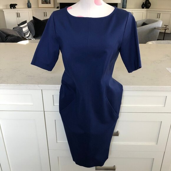 Brooks Brothers Elegant Jersey Boatneck Sheath Dress Cobalt Blue Sz 6 - Picture 1 of 14